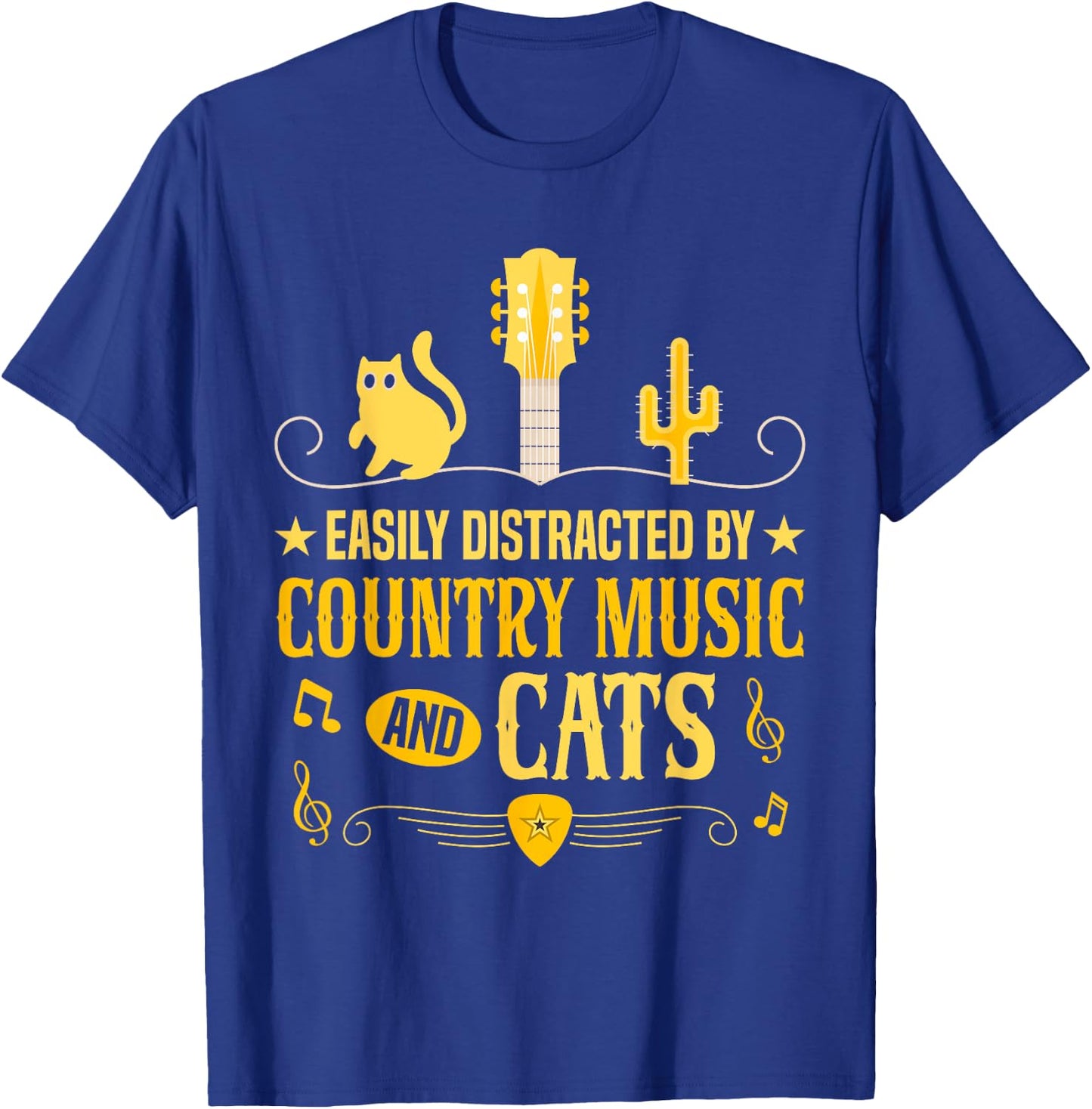 Distracted By Country Music And Cats Cowboy Cat T-Shirt - T-Shirt | Royal