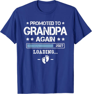 Promoted to Grandpa Again 2027 2nd Time Grandpa Announcement T-Shirt - T-Shirt | Royal