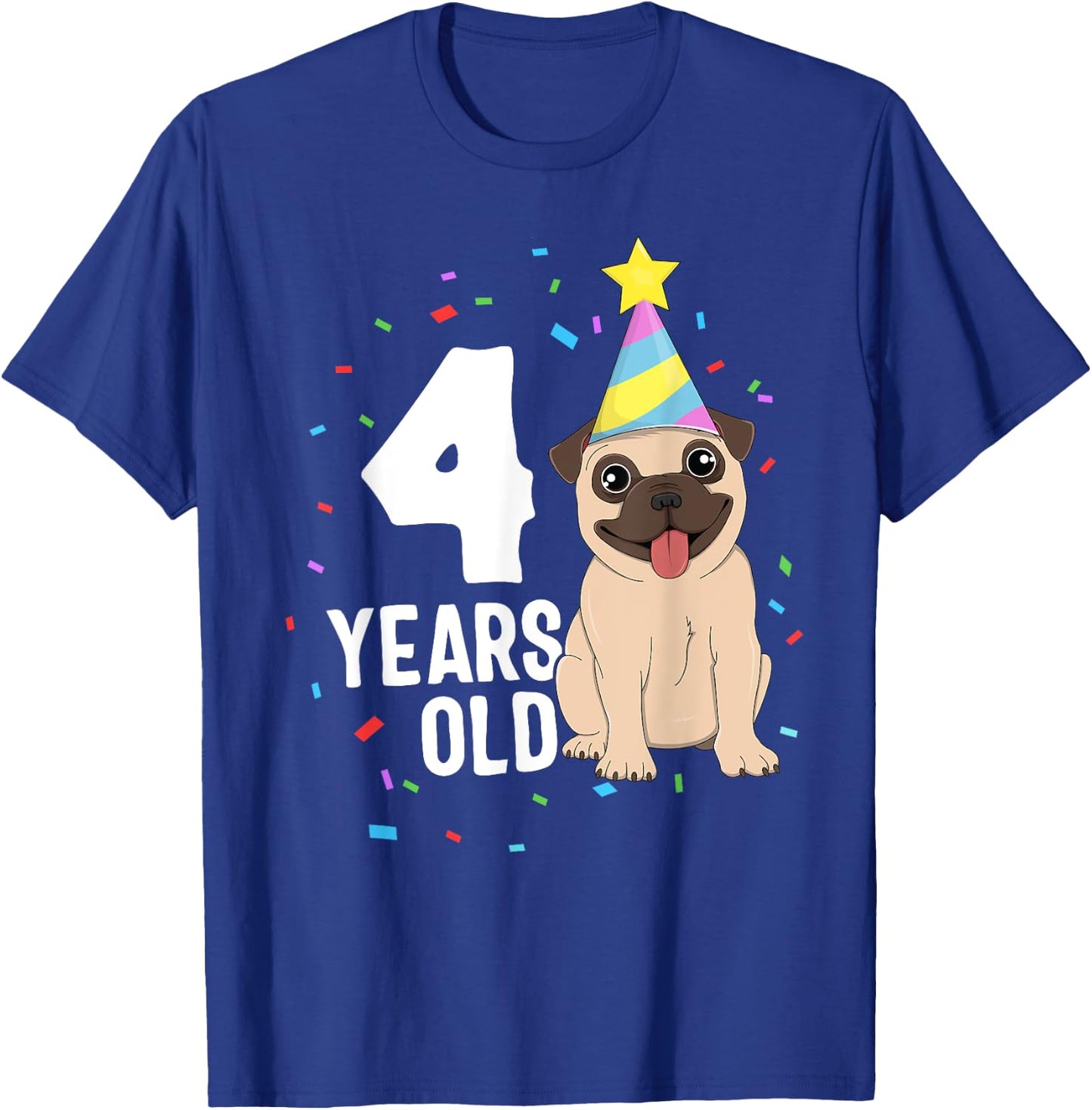 4 Years Old Birthday Pug Dog Lover Party 4th Birthday Kid T-Shirt - T-Shirt | Royal