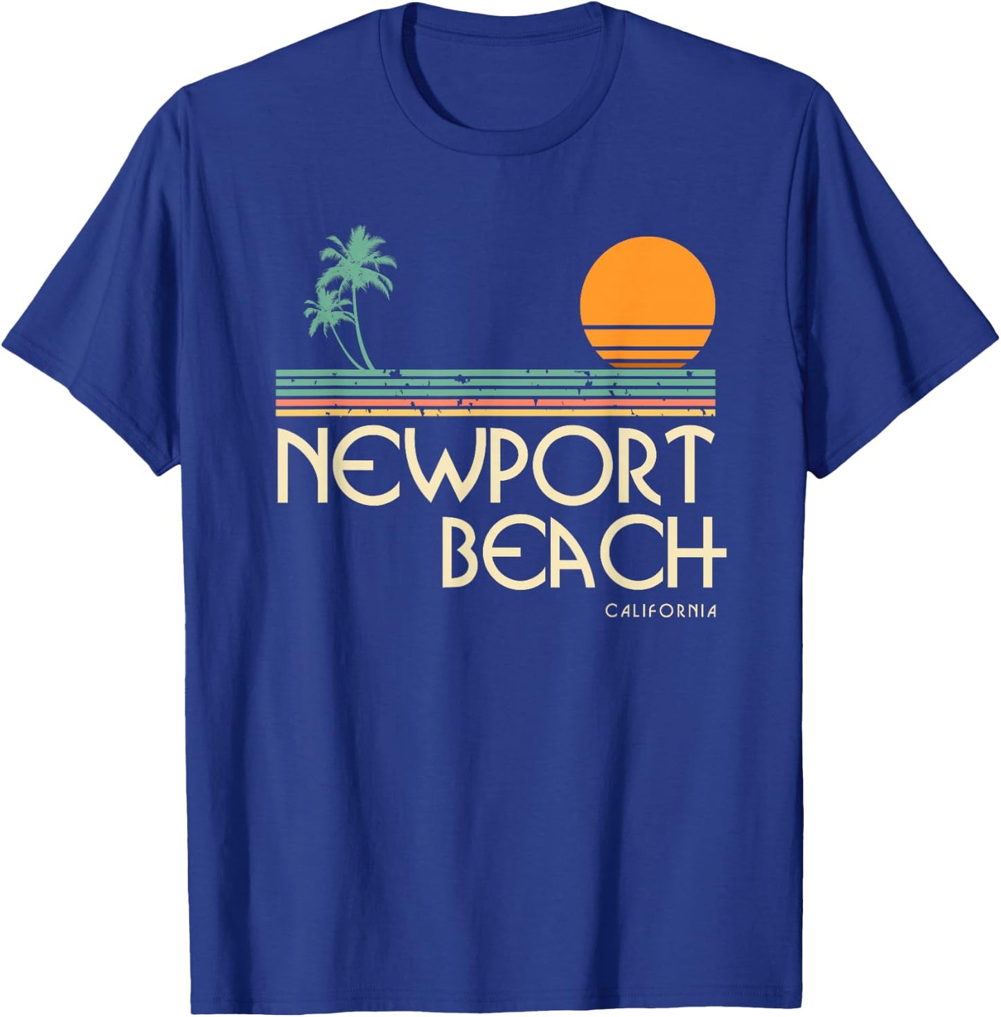 Vintage Newport Beach California Sunset Palm Trees T-Shirt - T-Shirt | Royal