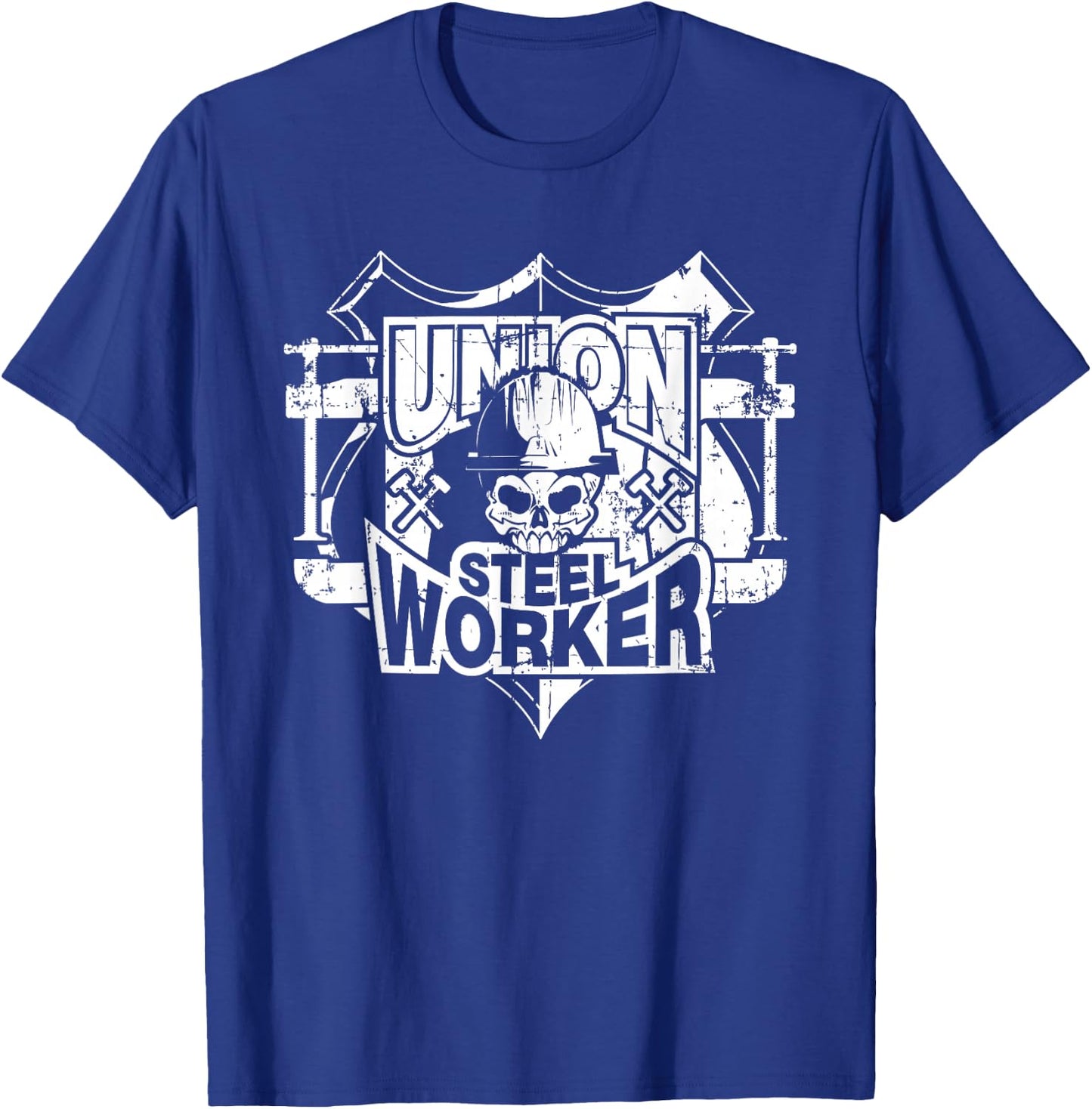 Tough Proud Union Steel Worker Skull T-Shirt - T-Shirt | Royal