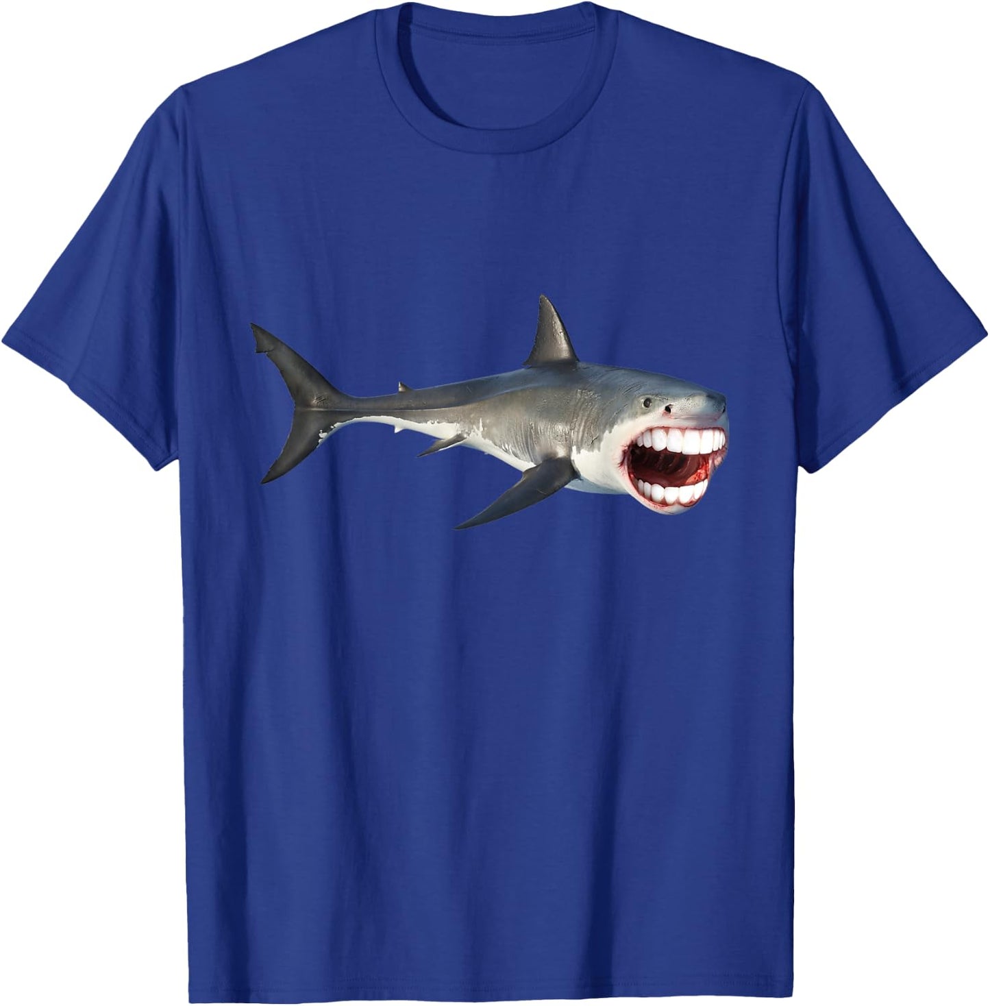 Great White With Human Teeth Funny Shark T-Shirt - T-Shirt | Royal
