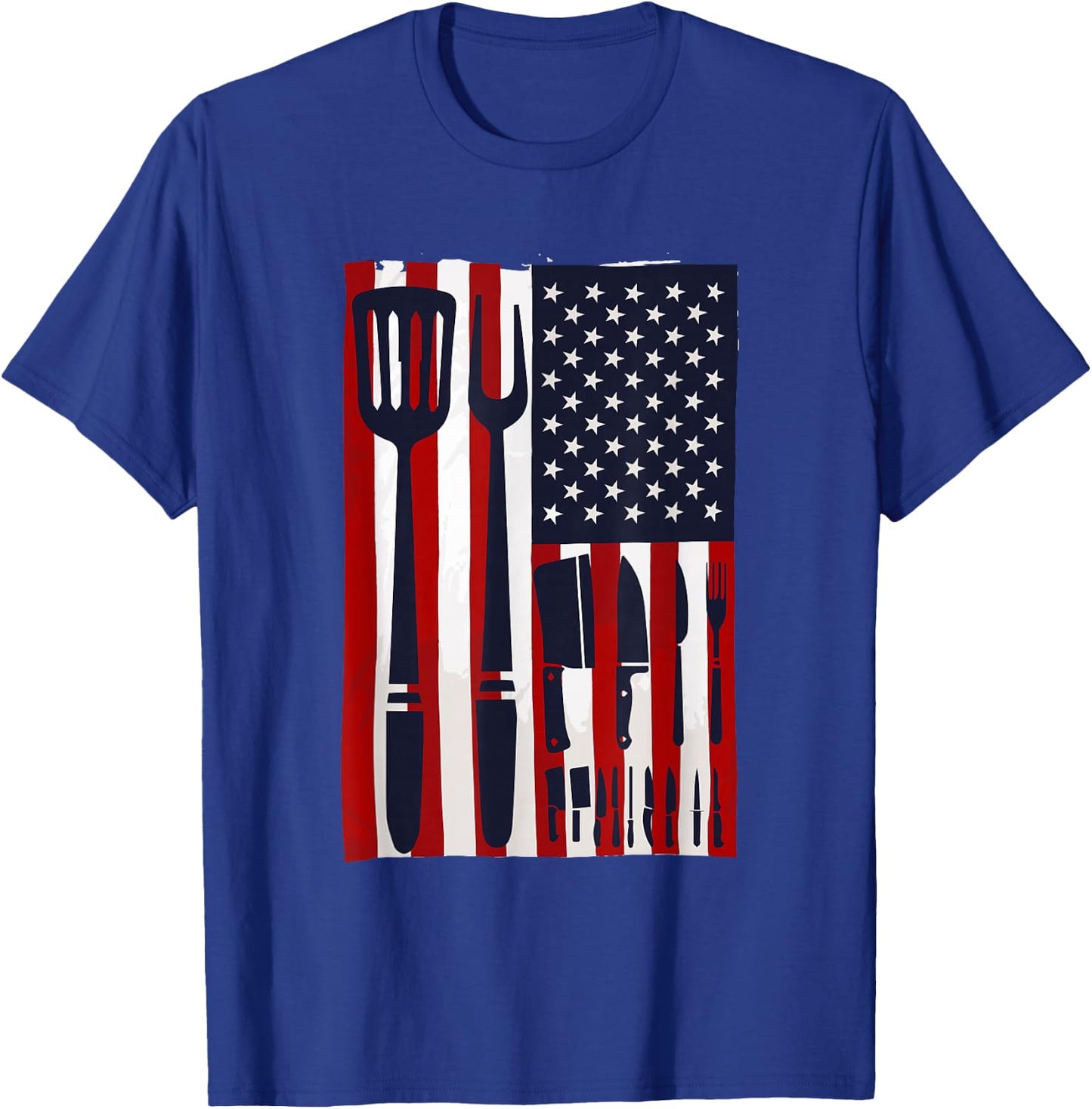 Chef Knives USA Flag Patriotic Cook America Cooking Knife T-Shirt - T-Shirt | Royal