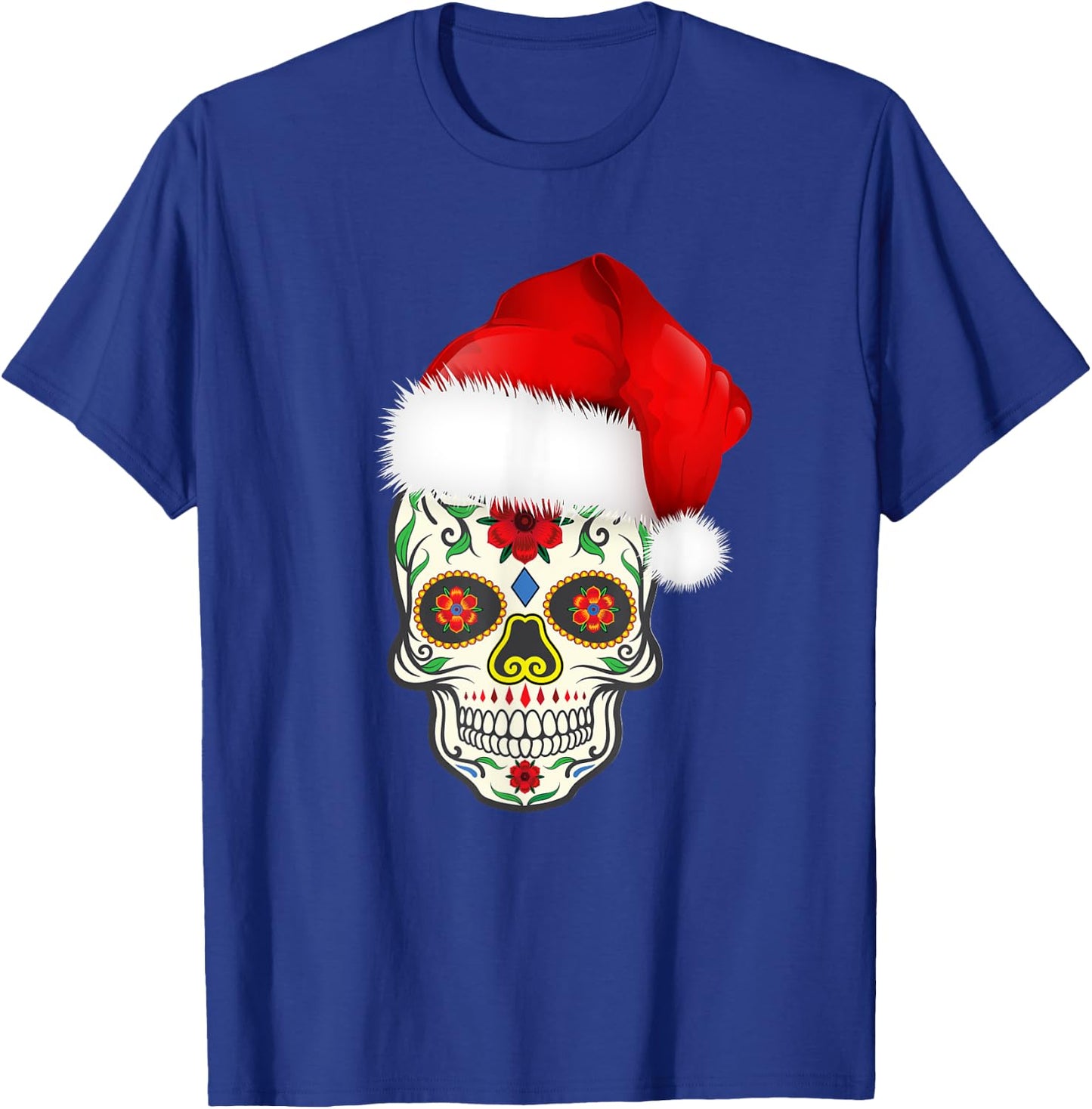 Sugar Skull With Christmas Santa Hat Day of the Dead T-Shirt - T-Shirt | Royal
