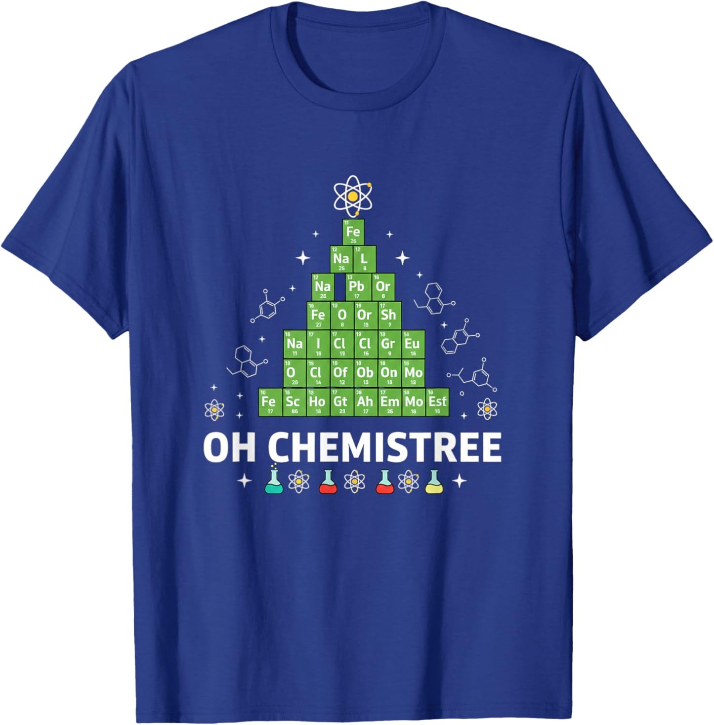 Oh Chemistree Christmas Chemistry Periodic Table Holiday T-Shirt - T-Shirt | Royal