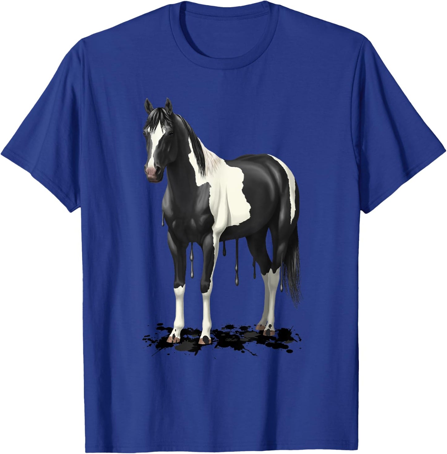 Funny Dripping Wet Paint Horse Black Pinto Horse Lovers Gift T-Shirt - T-Shirt | Royal