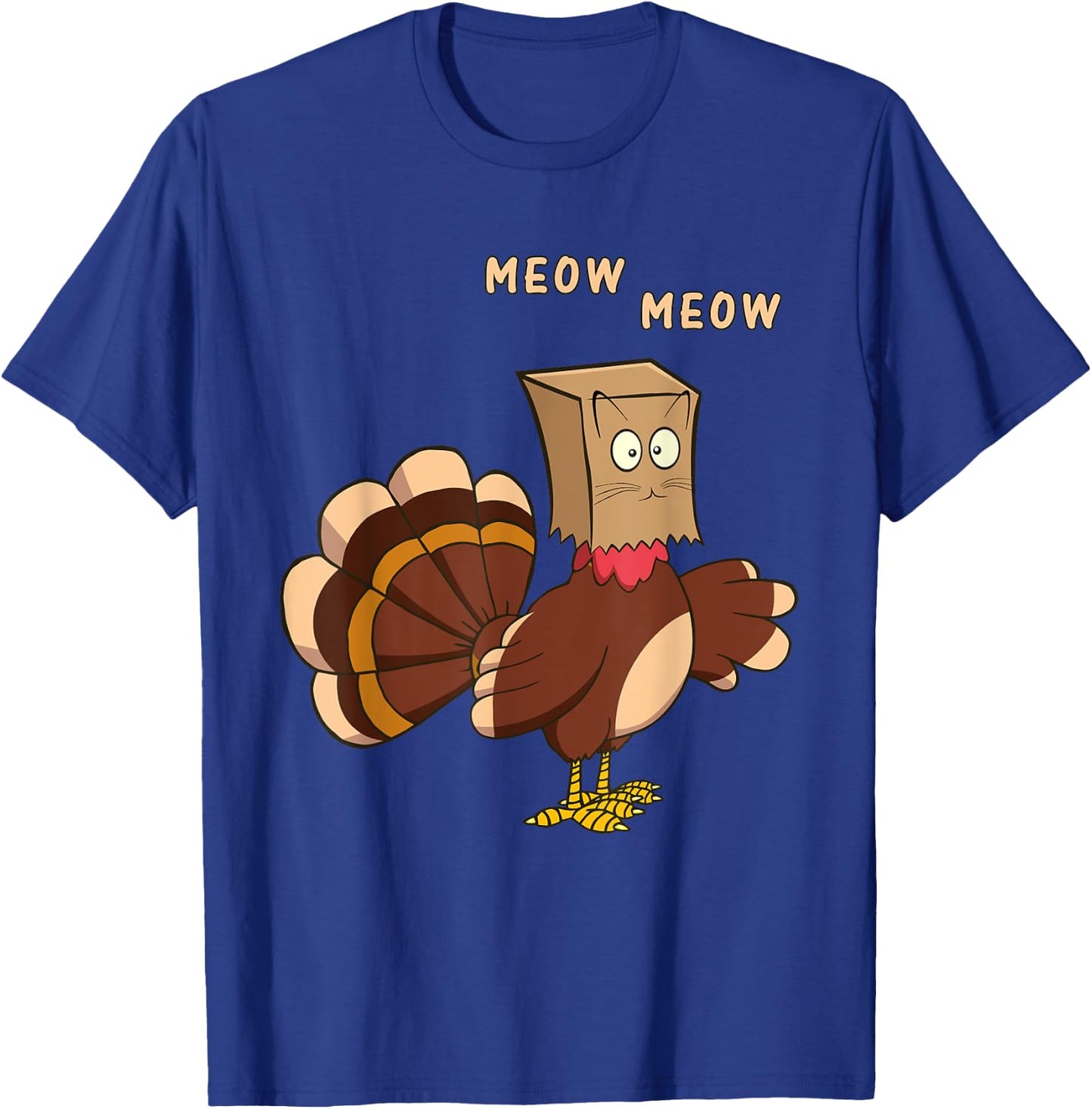 Thanksgiving Cat Funny Fake Cat Meow Thanksgiving Turkey Men Women Girls Kids T-Shirt - T-Shirt | Royal
