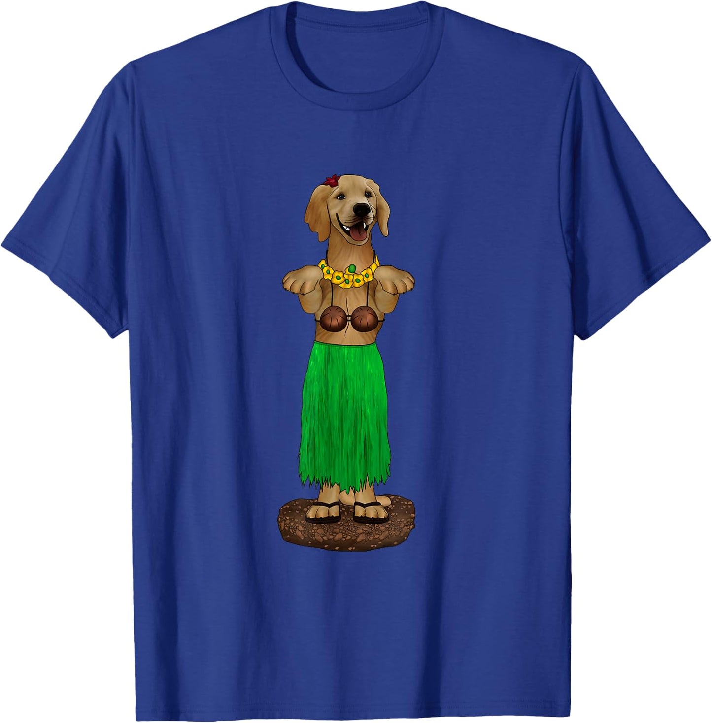 Dashboard Hula Dog Golden Retriever Lei Coconut Bra Women Kids T-Shirt - T-Shirt | Royal