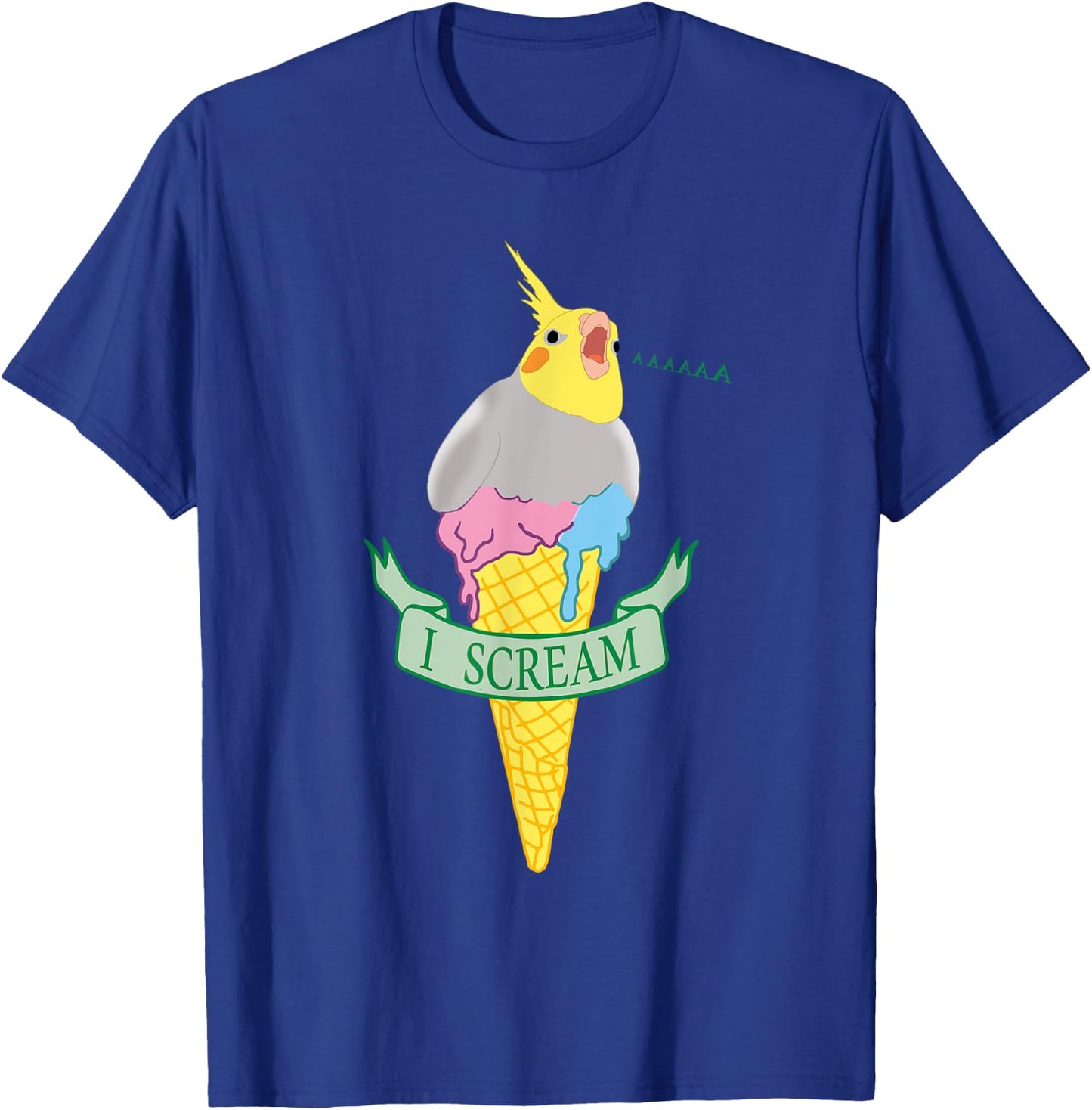 Funny Parrot Pet Doodle I Scream Ice Cream Cockatiel T-Shirt - T-Shirt | Royal