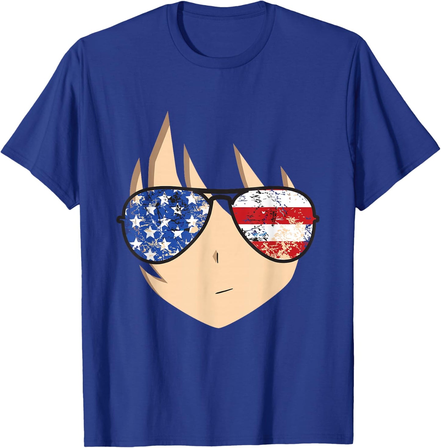 American Anime Face Shirt USA Sunglasses 4th of July T-Shirt - T-Shirt | Royal