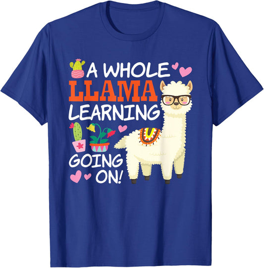Llama Learning T Shirt Teachers Students Alpaca Lovers Gift T-Shirt - T-Shirt | Royal