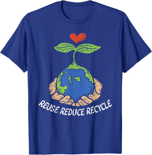 Reuse Reduce Recycle Save Earth Day Planet T-Shirt - T-Shirt | Royal