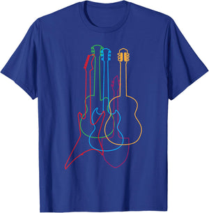 UAB KIDKIS Colored Guitars Electric Acoustic Classical Gift - Black - S - - Short Sleeve - - Guitar Design - Birthday - Music Lovers T-Shirt - T-Shirt | Royal