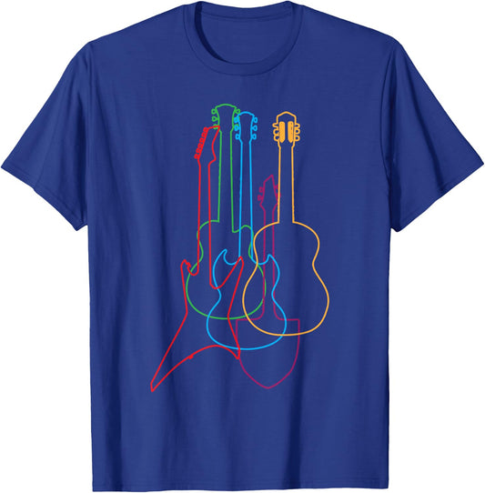 UAB KIDKIS Colored Guitars Electric Acoustic Classical Gift - Black - S - - Short Sleeve - - Guitar Design - Birthday - Music Lovers T-Shirt - T-Shirt | Royal