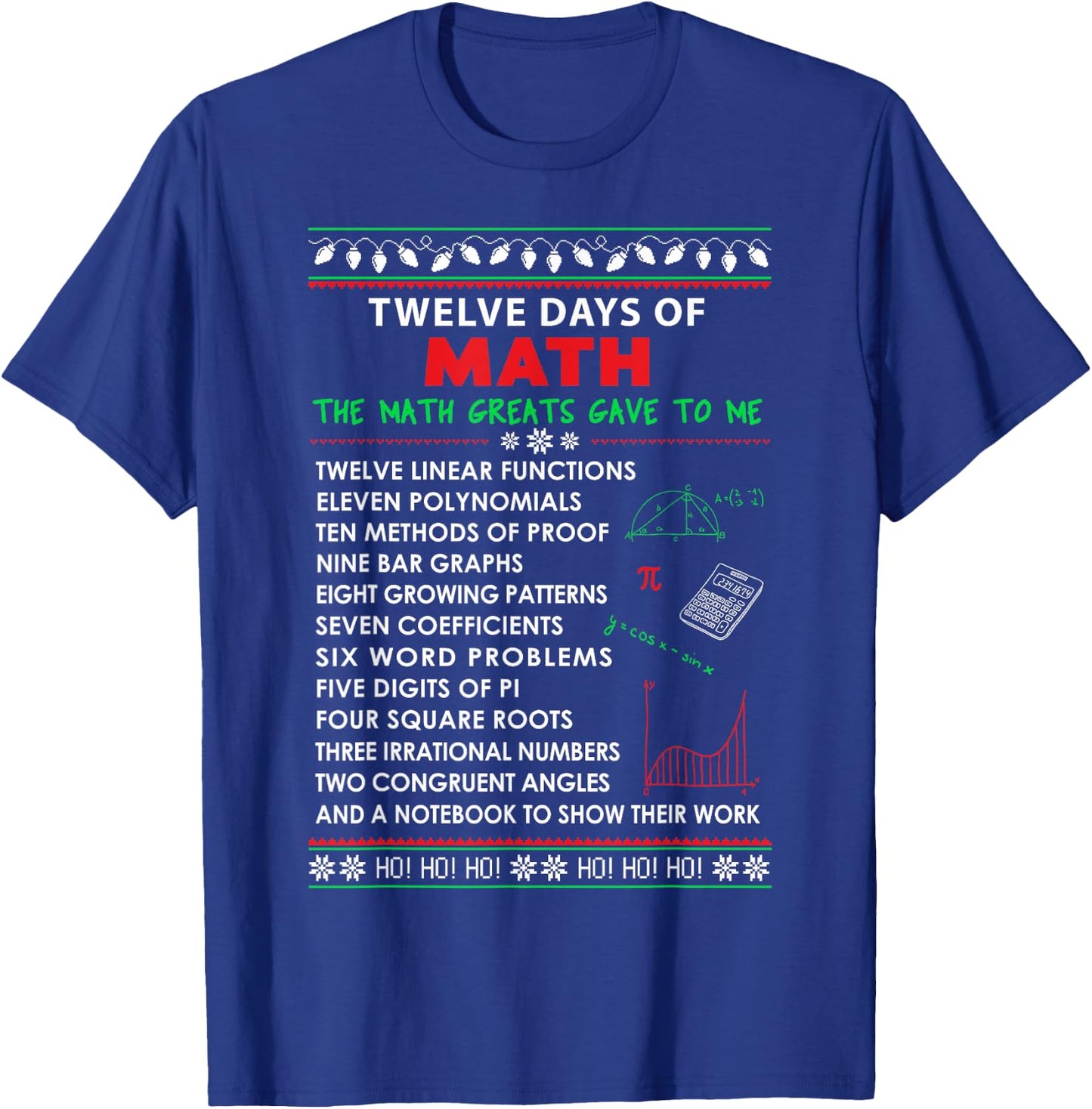 Math Teacher Christmas Shirt - 12 Days of Math Men Women Kids T-Shirt - T-Shirt | Royal