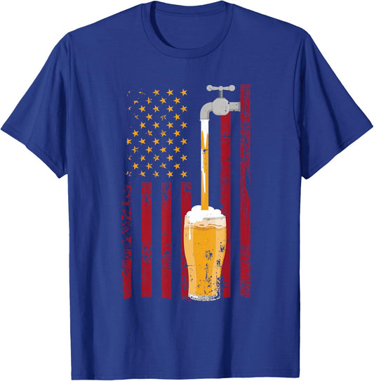 4th of July American Flag Beer Brewing Women Men T-Shirt - T-Shirt | Royal