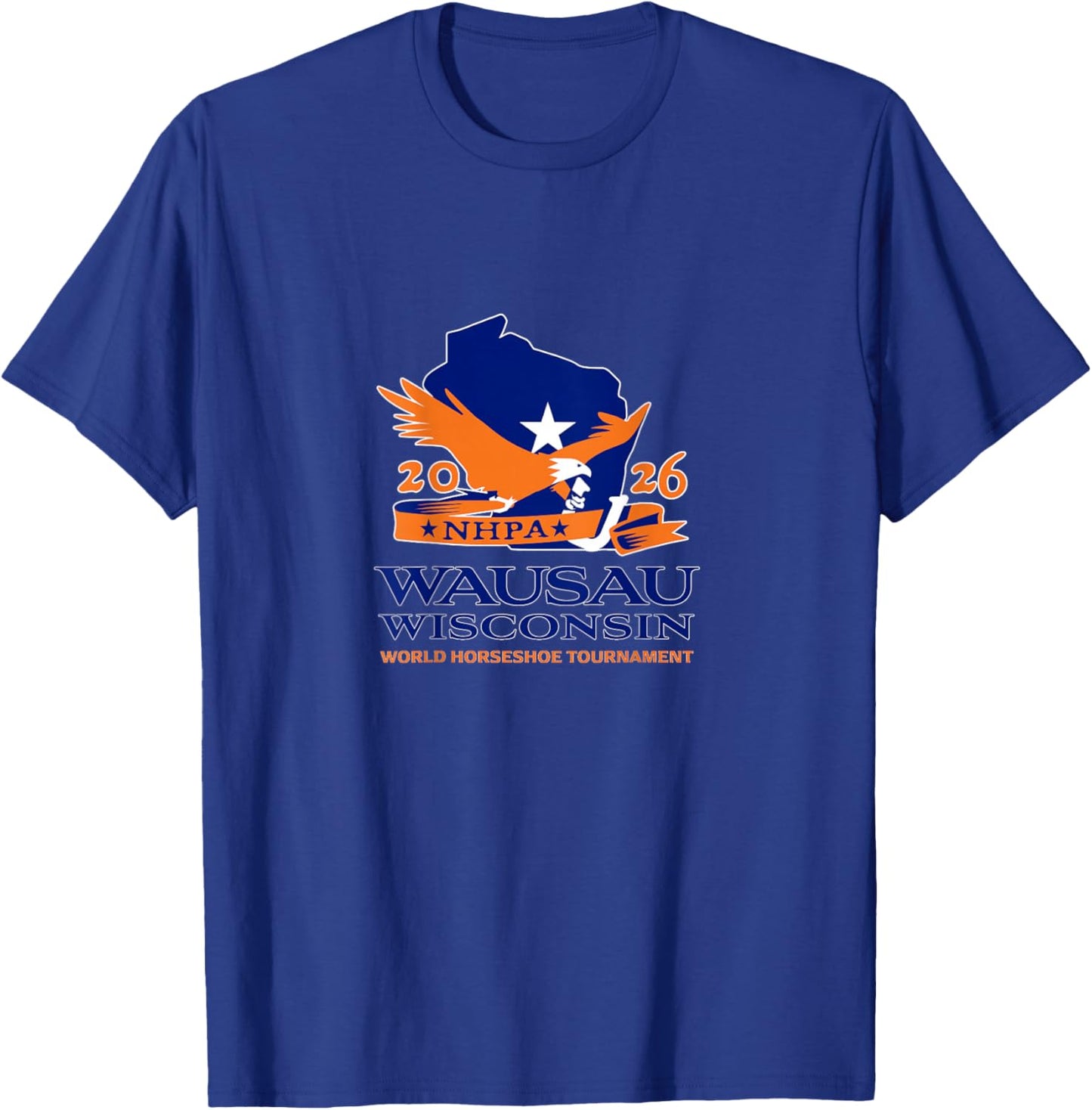 Horseshoe Pitchers NHPA 2026 World Tournament Logo on Back T-Shirt - T-Shirt | Royal