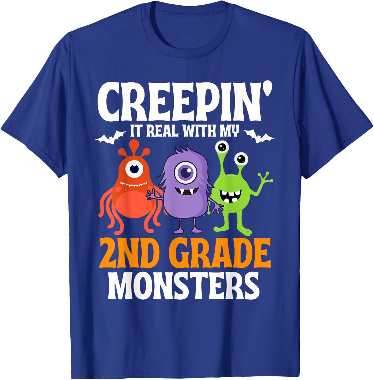 Creepin' It Real with My 2nd Second Grade Monsters Halloween T-Shirt - T-Shirt | Royal
