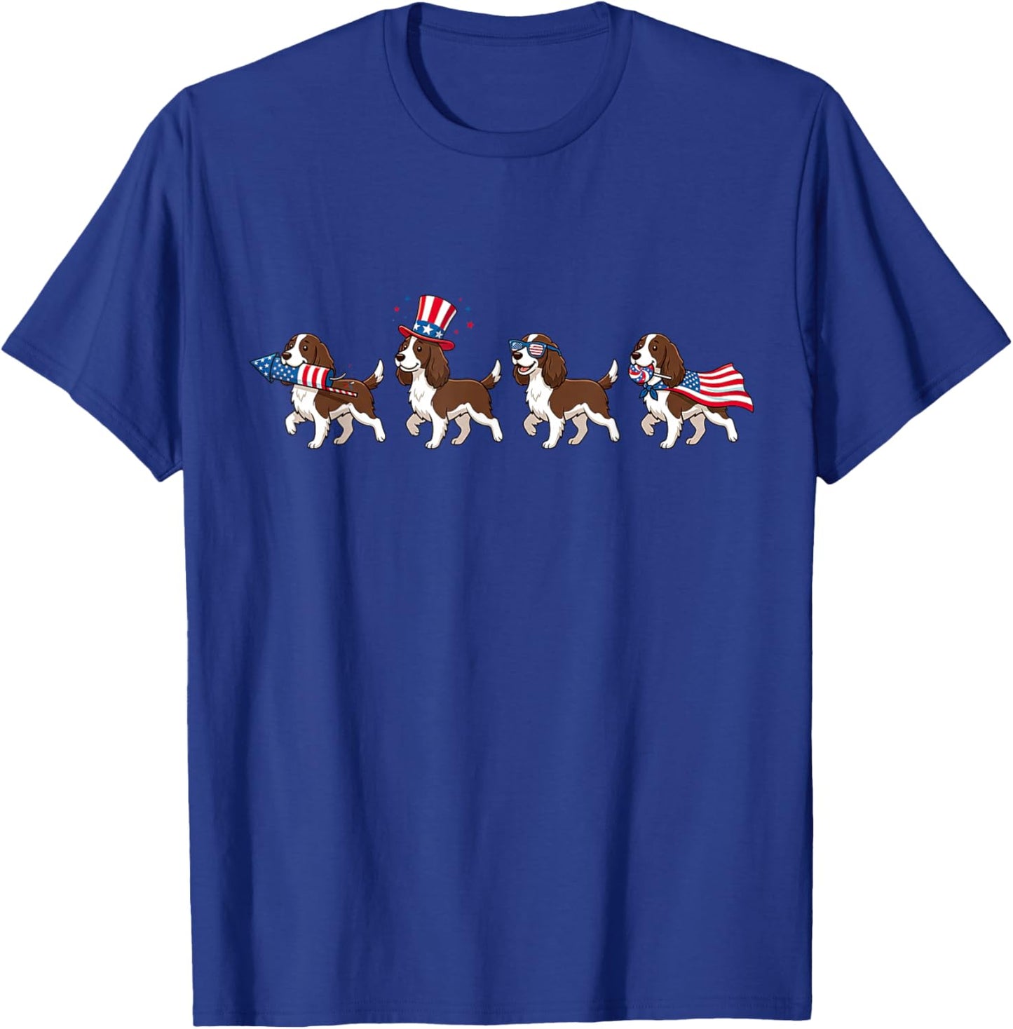 English Springer Spaniel USA Flag Memorial Day 4th of July T-Shirt - T-Shirt | Royal