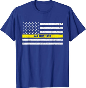 Thin Gold Line Flag 911 Dispatcher I Am 911 T-Shirt - T-Shirt | Royal
