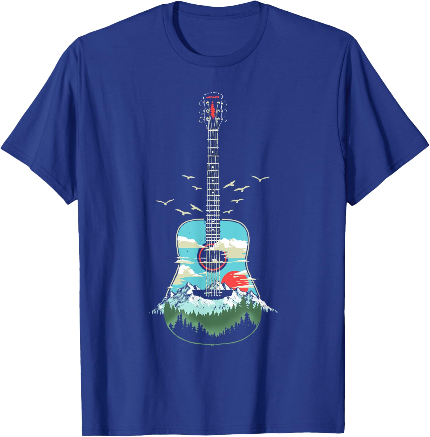 Beautiful Acoustic Guitar Mountains Forest & Nature Graphic T-Shirt - T-Shirt | Royal