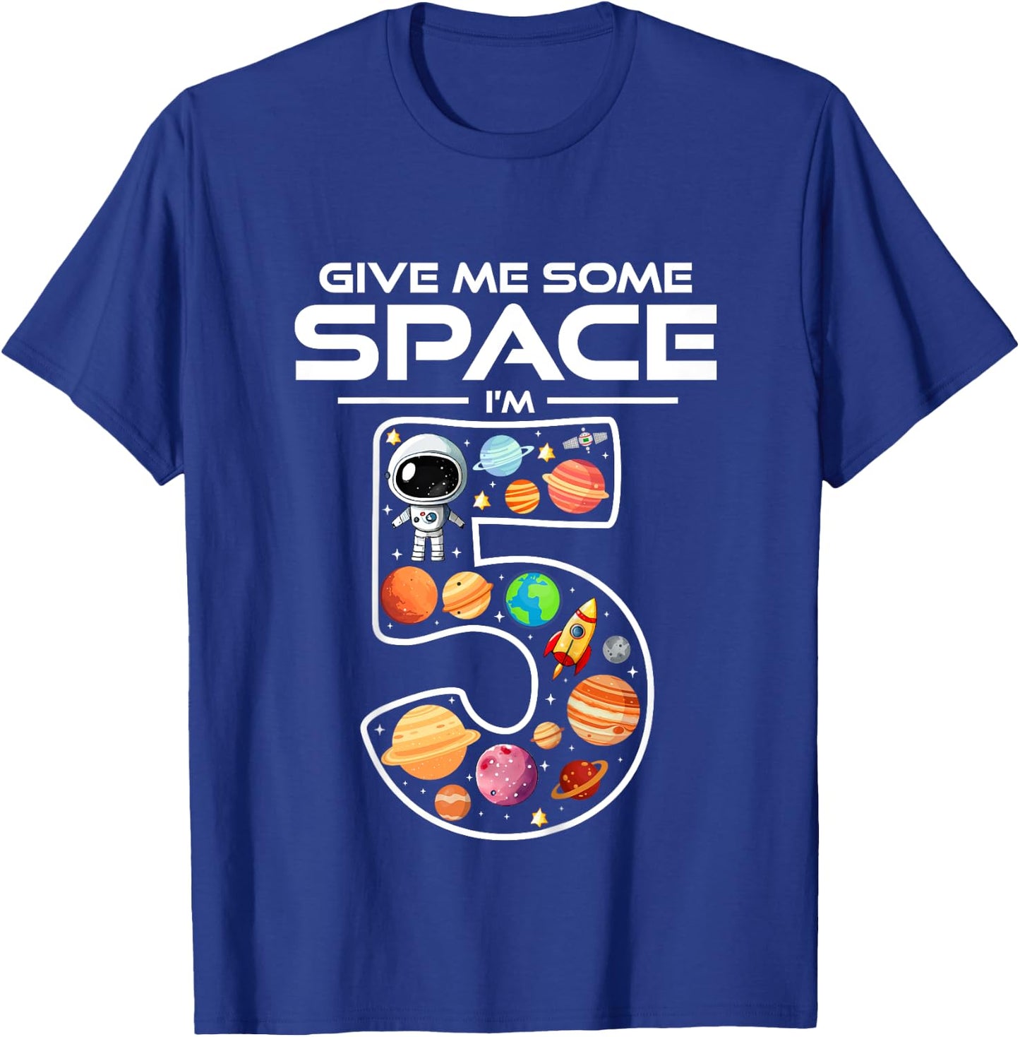 Kids 5 Year Old Boy Astronaut Space Birthday 5th Birthday Boys T-Shirt - T-Shirt | Royal