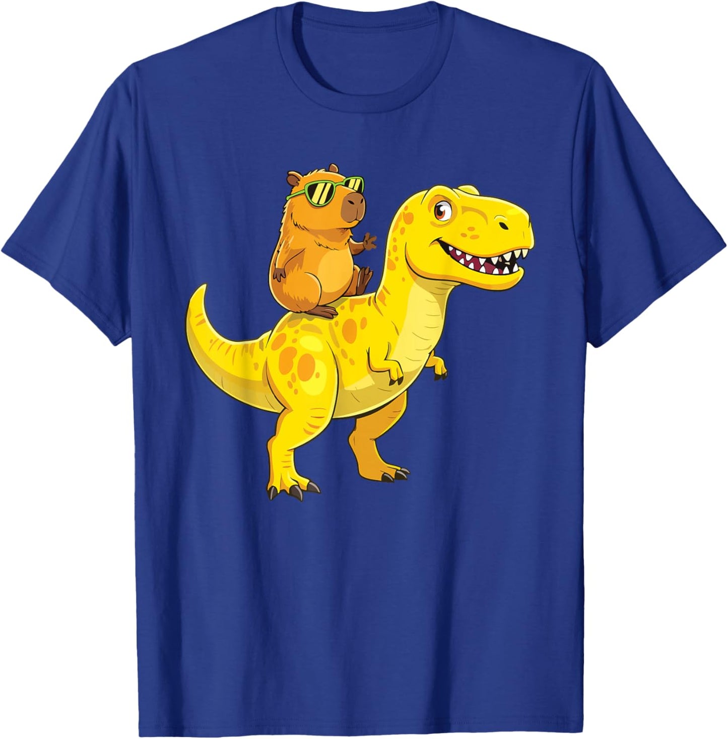 Funny Capybara Riding Cute Dinosaur T-Rex Lovers T-Shirt - T-Shirt | Royal