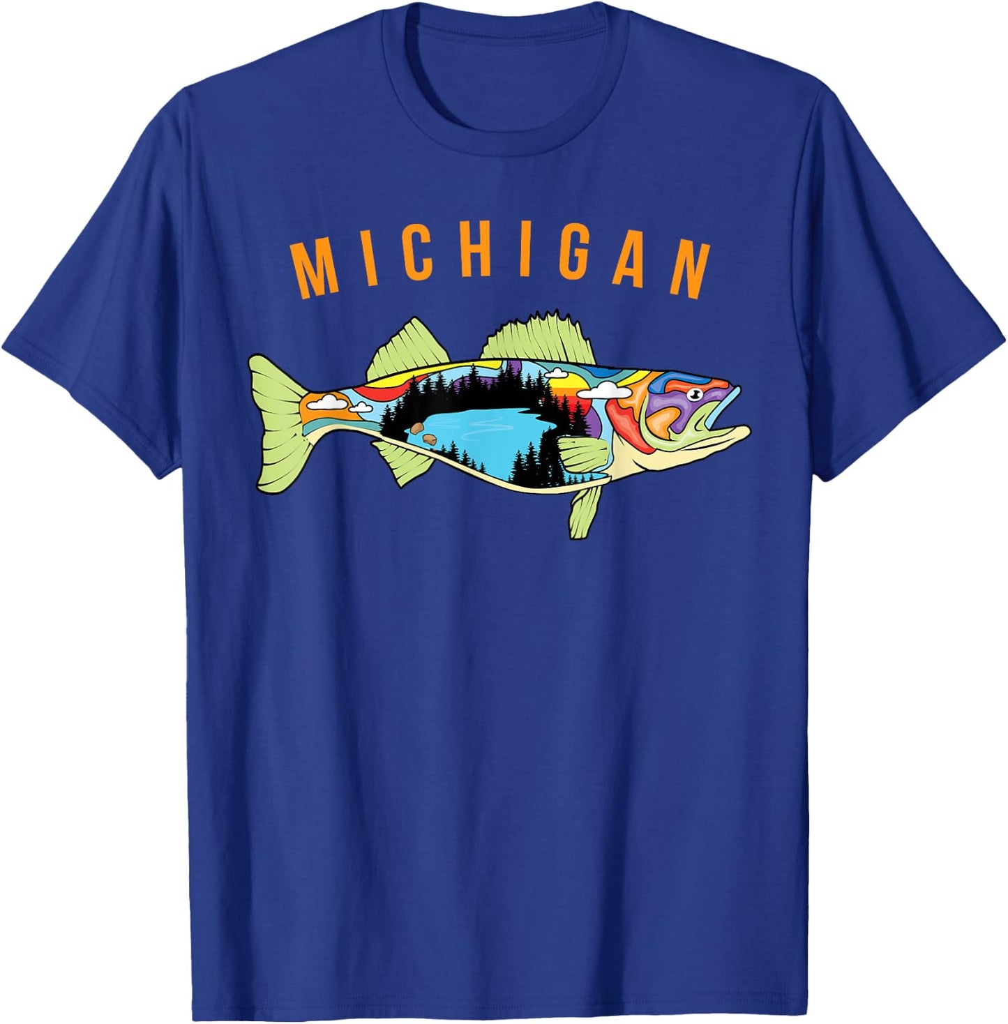 Michigan Walleye Fishing T Shirt Fisherman Walleye Fish Gift T-Shirt - T-Shirt | Royal