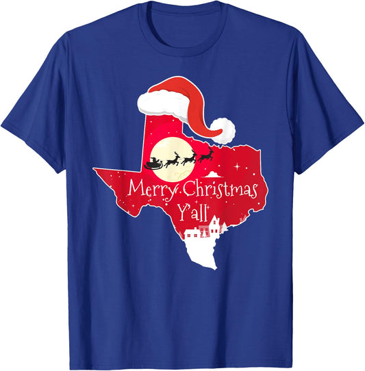 Texas Christmas Merry Christmas Y'all TX Santa Shirt T-Shirt - T-Shirt | Royal