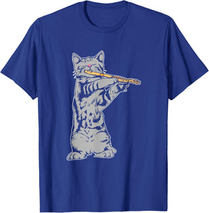 Cat Playing Flute Cool Musician Marching Band T-Shirt - T-Shirt | Royal