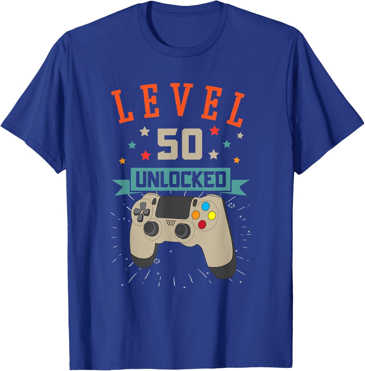 Level 50 Unlocked Gamer 50th Years Old Birthday T-Shirt - T-Shirt | Royal