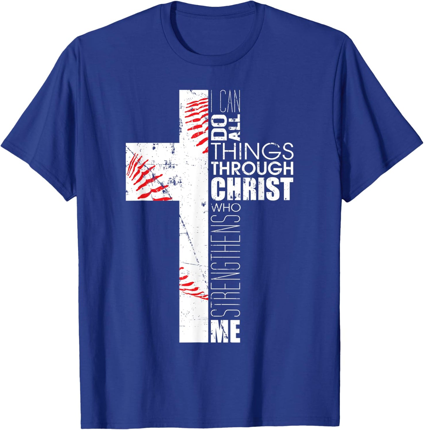 Philippians 4:13 Baseball Cross Gifts Christian Bible Verse T-Shirt - T-Shirt | Royal