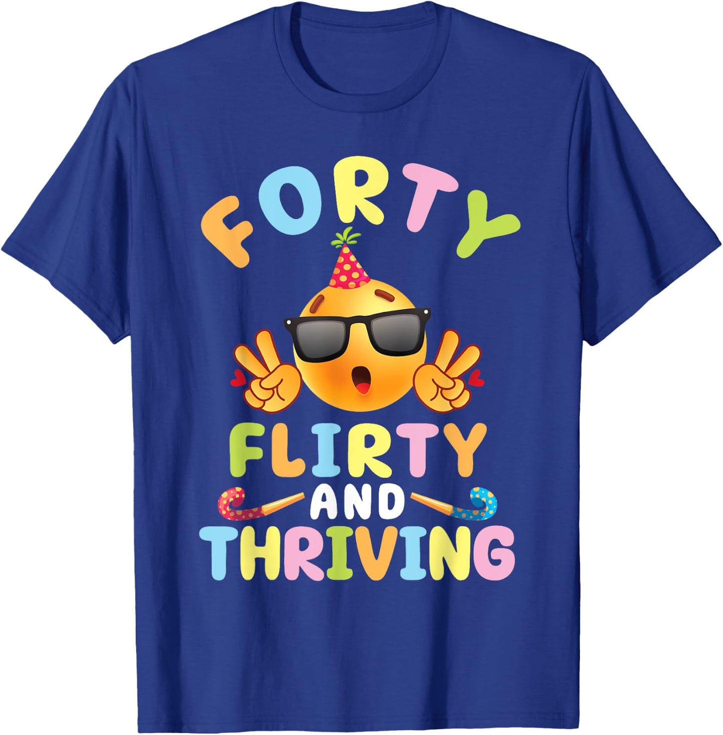 Peace Sign Emotion Face Forty Years Old Flirty And Thriving T-Shirt - T-Shirt | Royal