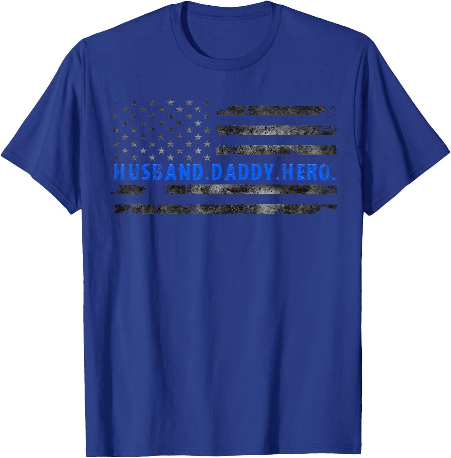 Thin Blue Line USA Flag Police Husband Daddy Hero Men T-Shirt - T-Shirt | Royal