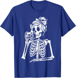 Skeleton Photography Camera Spooky Halloween Photographer T-Shirt - T-Shirt | Royal