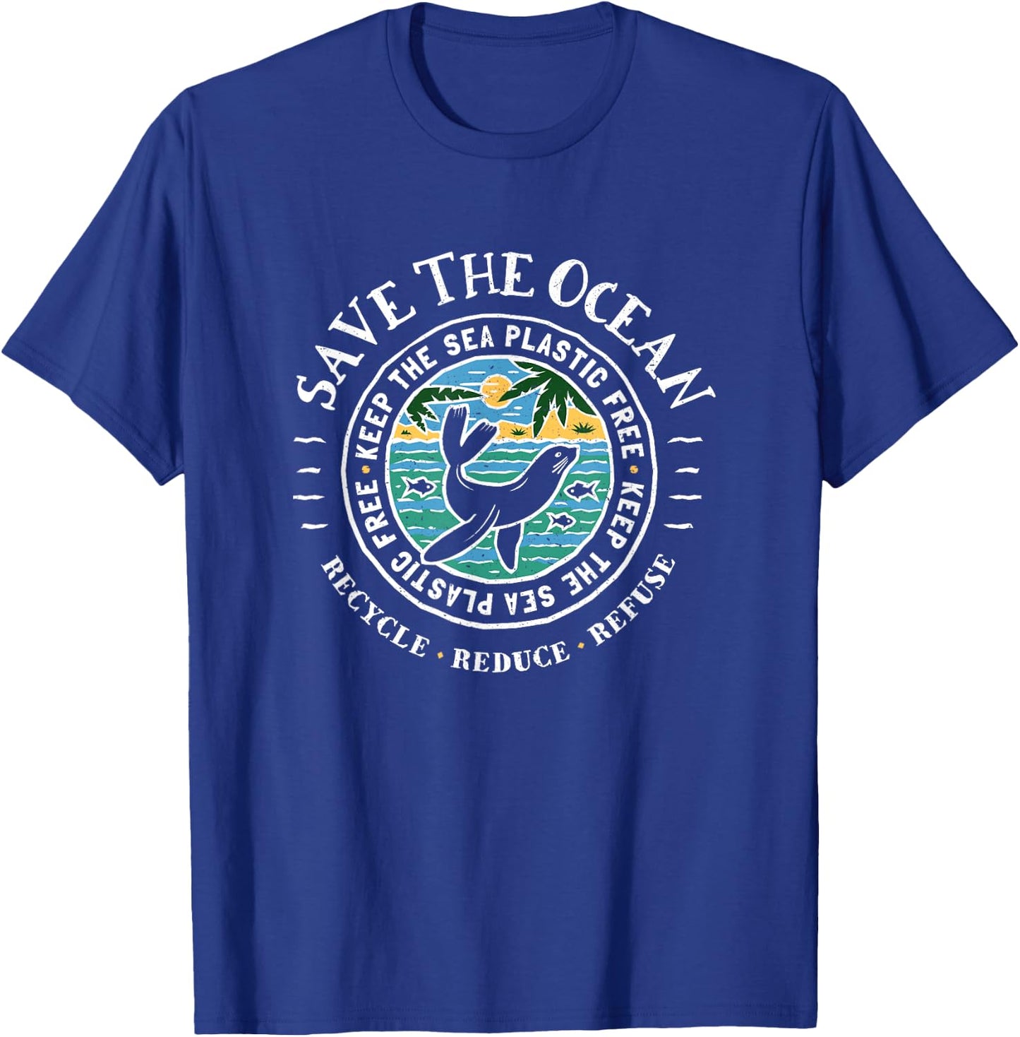 Keep the Sea Plastic Free Seal - Save The Ocean T-Shirt - T-Shirt | Royal