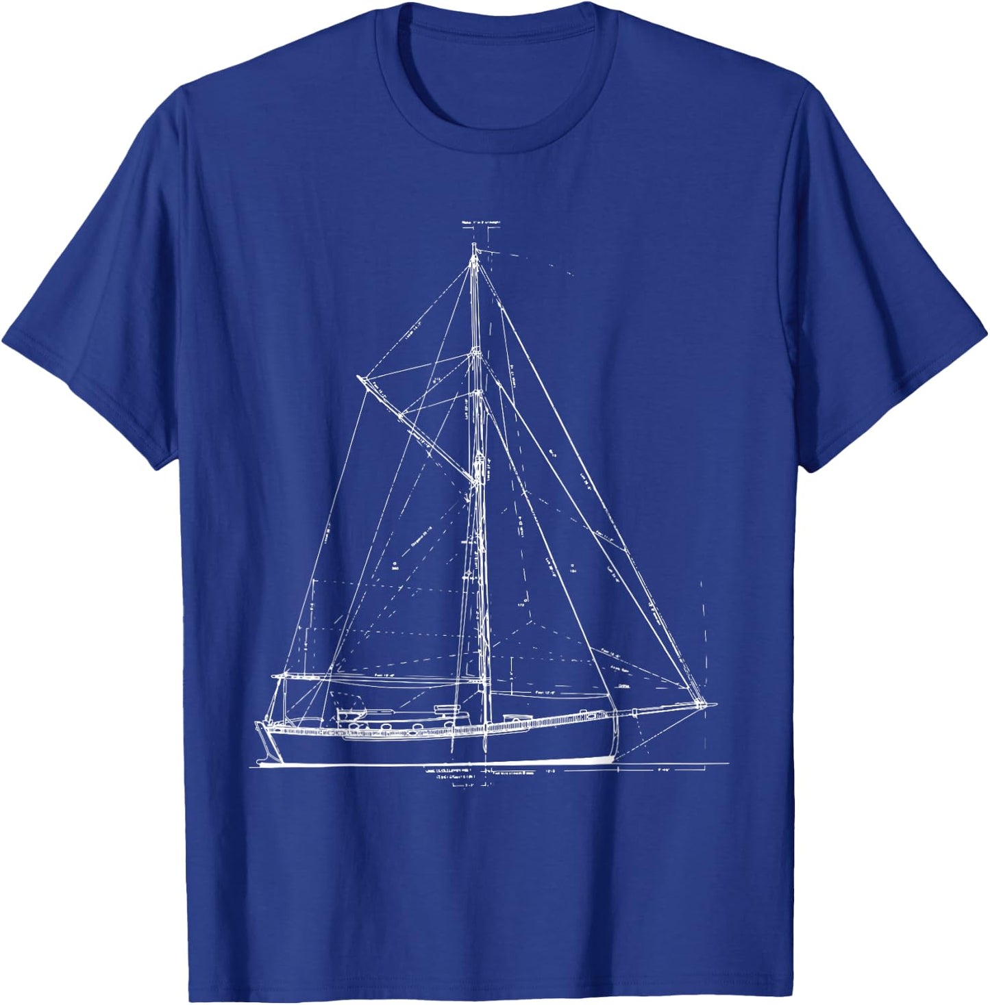 Vintage Retro Sailboat Blueprint T-Shirt - T-Shirt | Royal