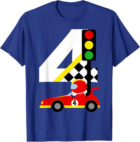 4th Birthday Race Car Racer 4 Years Old Birthday Boy Toddler T-Shirt - T-Shirt | Royal