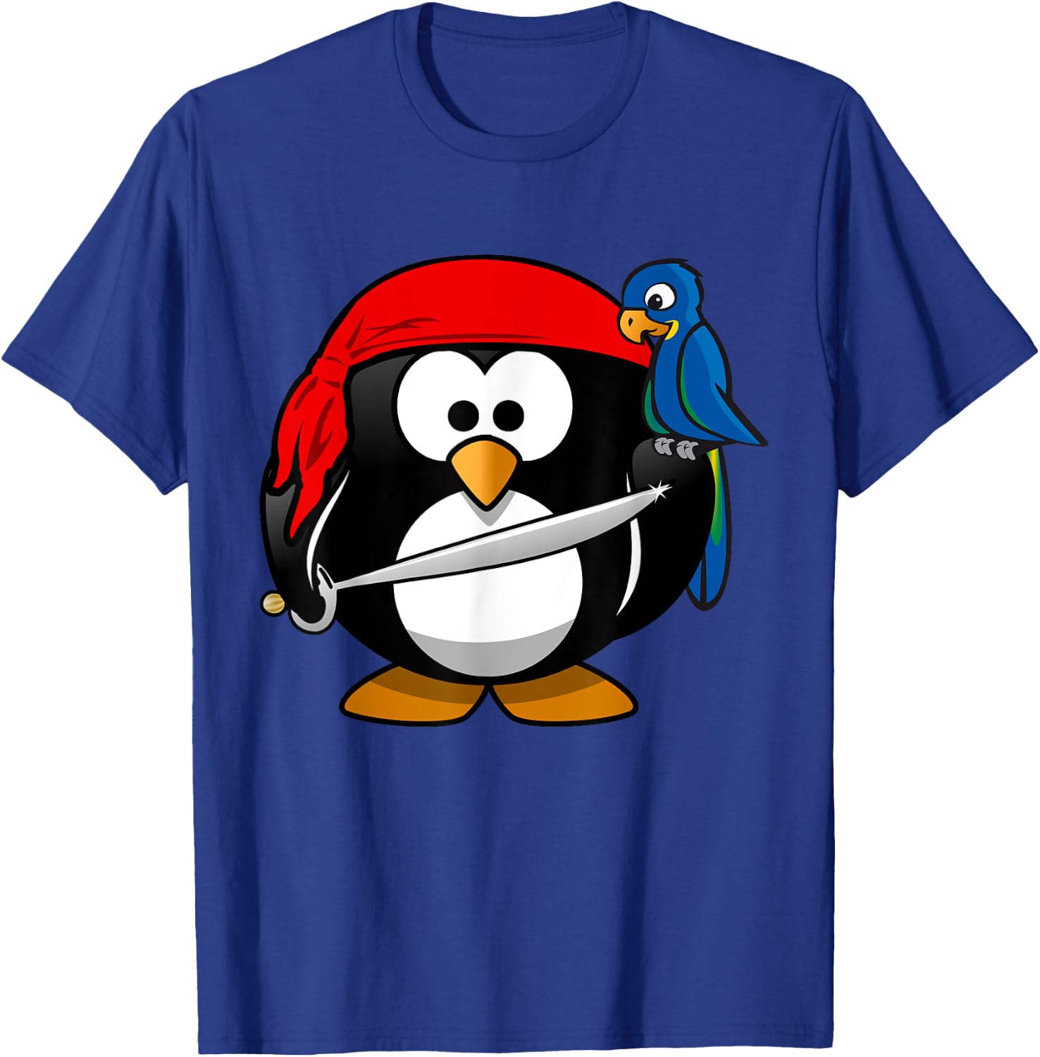 Cute Pirate Cartoon Penguin with Parrot T-Shirt - T-Shirt | Royal