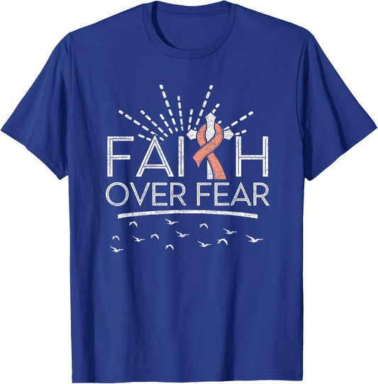Faith over Fear Peach Ribbon Endometrial Cancer T-Shirt - T-Shirt | Royal