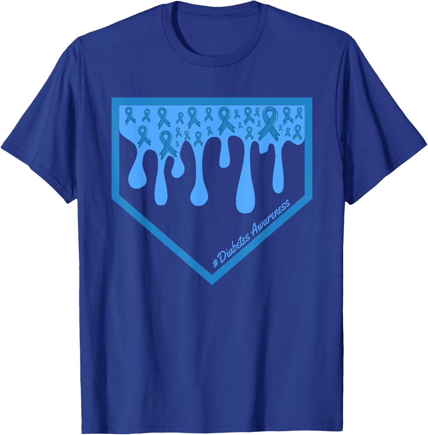 Baseball Home Plate Drip Diabetes Awareness Blue Baseball T-Shirt - T-Shirt | Royal