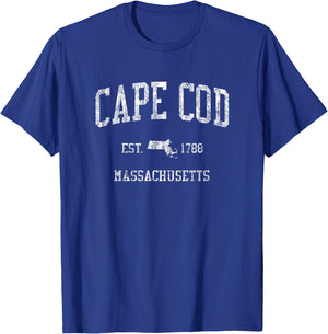 Cape Cod Massachusetts MA Vintage Sports Design T-Shirt - T-Shirt | Royal