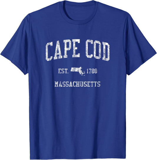 Cape Cod Massachusetts MA Vintage Sports Design T-Shirt - T-Shirt | Royal