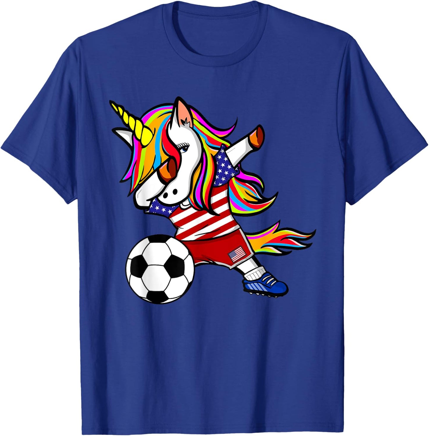 Dabbing Unicorn United States Football American Flag Soccer T-Shirt - T-Shirt | Royal
