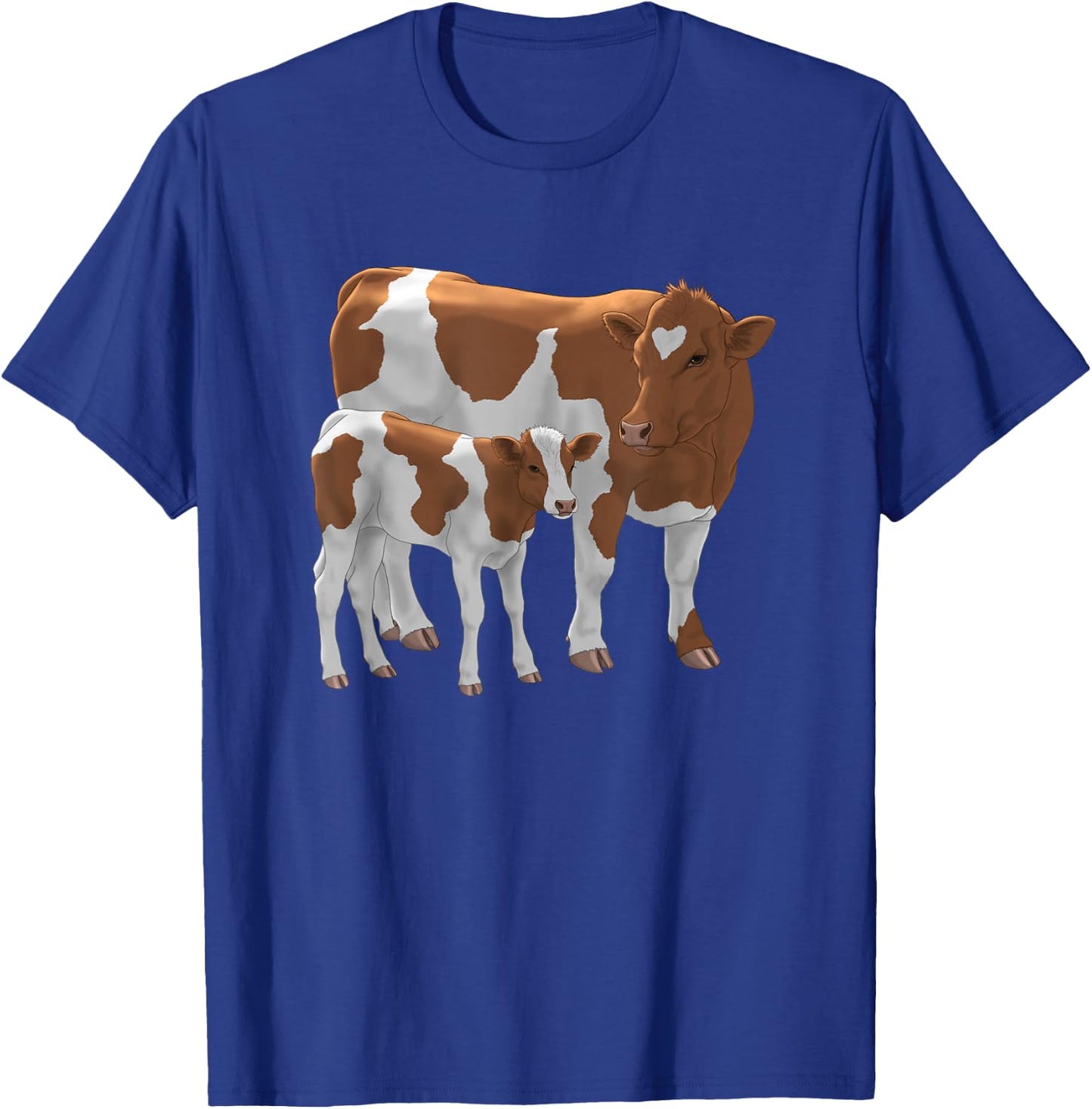 Brown & White Guernsey Cow & Cute Calf Cattle Farmer Gift T-Shirt - T-Shirt | Royal