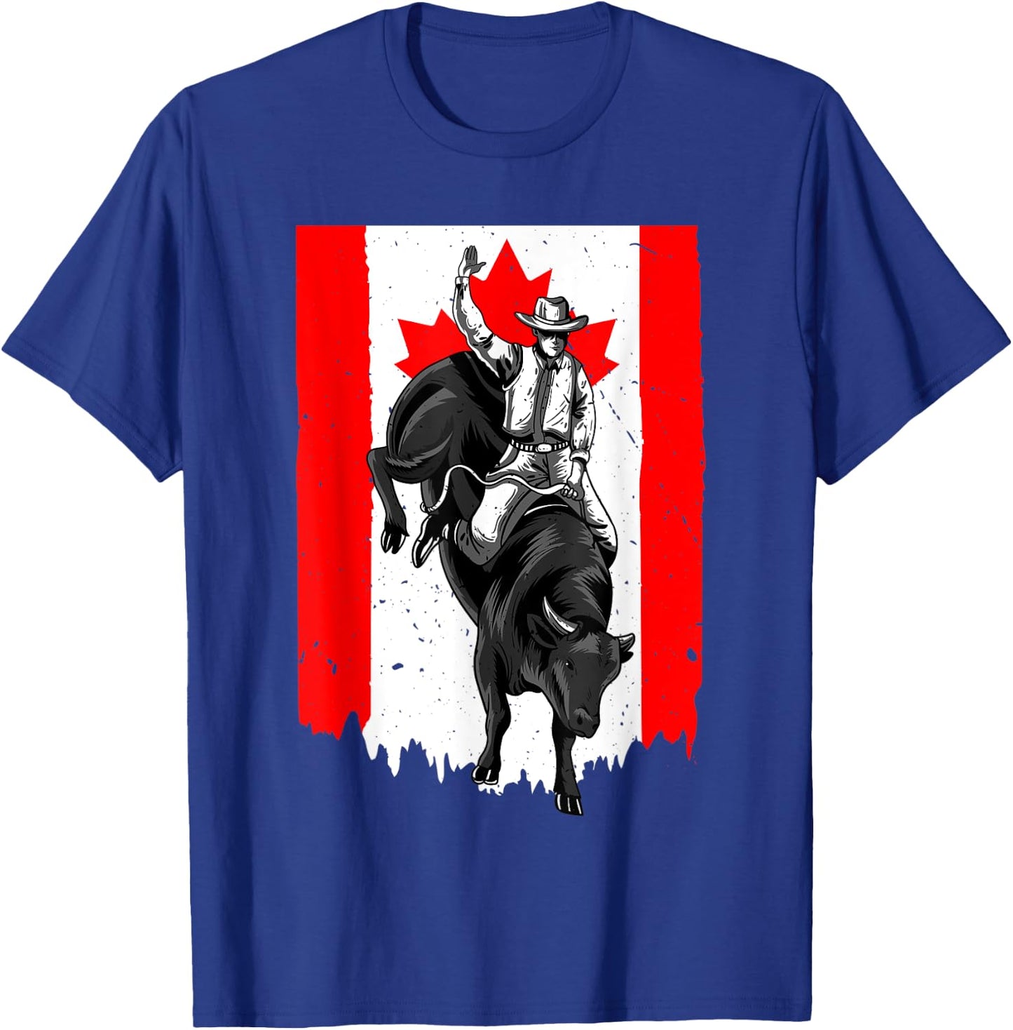 Distressed Rodeo Bull Rider Canadian Flag Cowboys Horsemen T-Shirt - T-Shirt | Royal