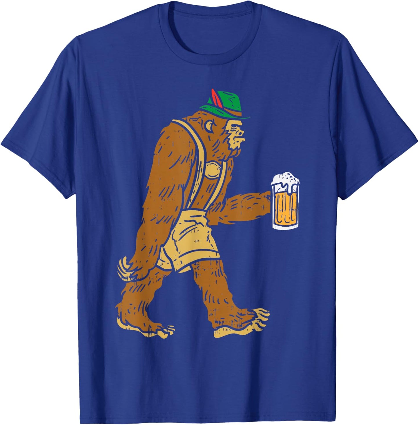 German Bigfoot Sasquatch Beer Lederhose Funny Oktoberfest T-Shirt - T-Shirt | Royal