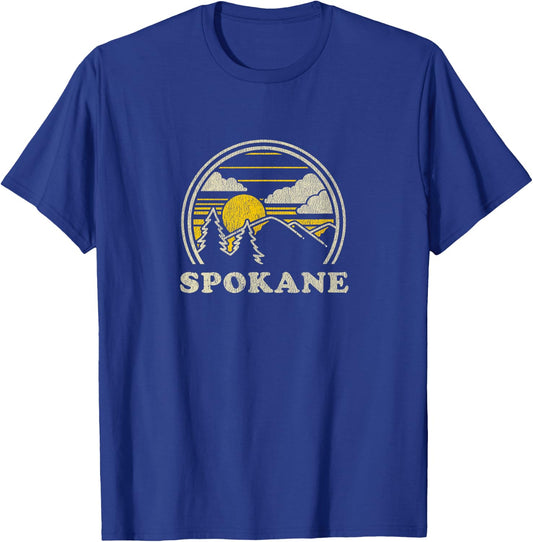Spokane Washington WA T Shirt Vintage Hiking Mountains T-Shirt - T-Shirt | Royal