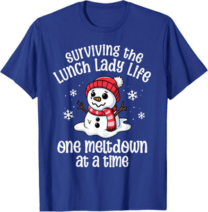Lunch Lady Christmas One Meltdown At A Time Snowman Winter T-Shirt - T-Shirt | Royal