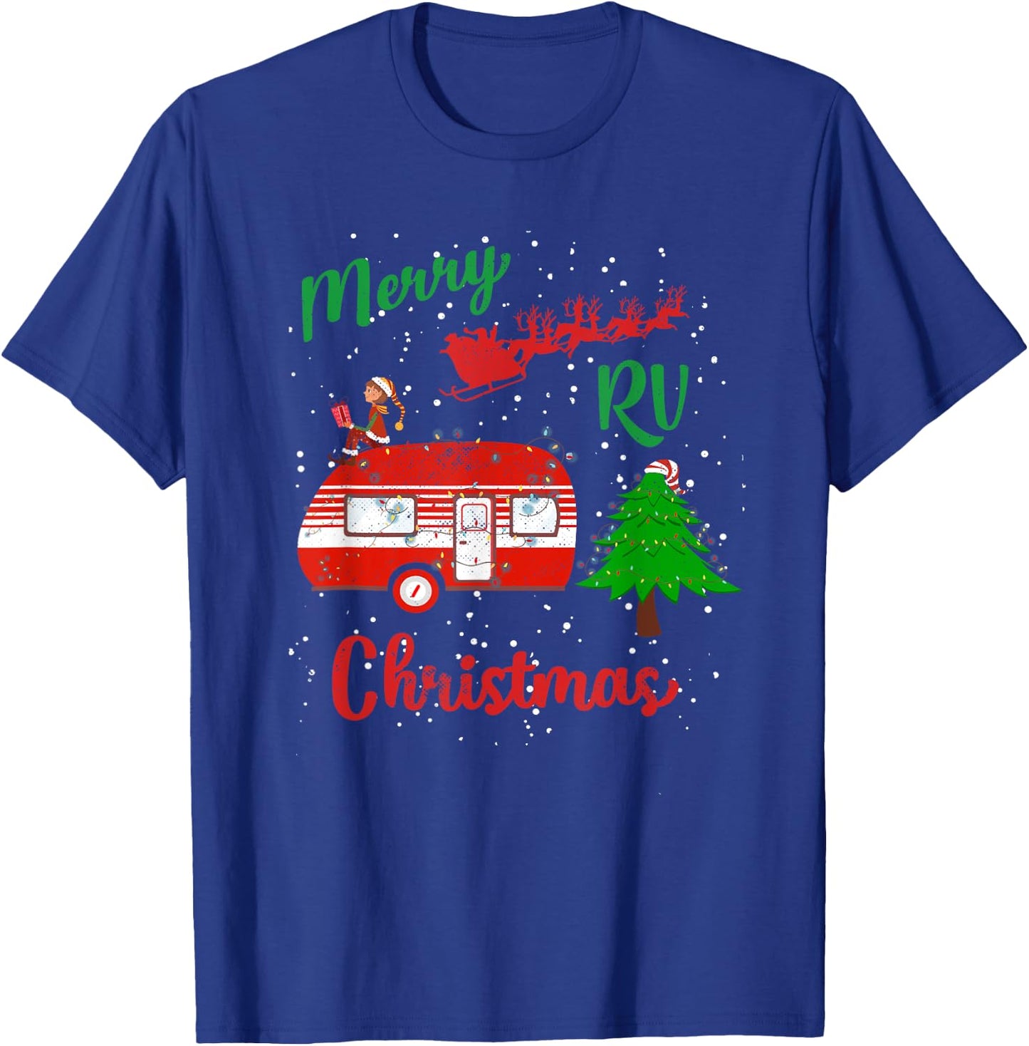 Merry RV Christmas Camping Santa Claus Distressed T-Shirt - T-Shirt | Royal
